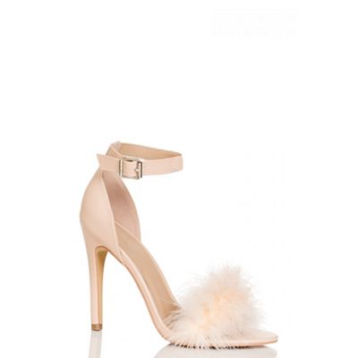Quiz Nude PU Feather Detail Heeled Sandals